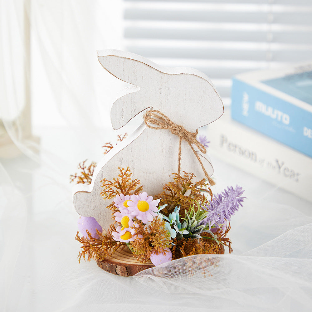 Easter Decoration Cute Cartoon Rabbit Wooden Decoration